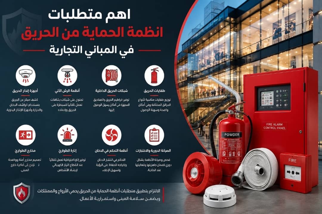 أهم متطلبات أنظمة الحماية من الحريق في المباني التجارية